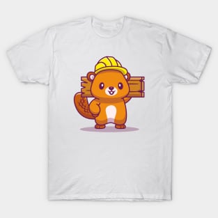 Cute Beaver Handyman Holding Wood T-Shirt